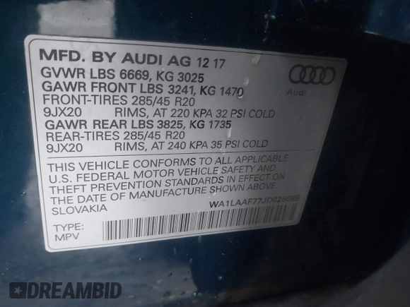 2018 Audi Q7 Premium Plus z VIN WA1LAAF77JD026085, wystawiony jako IAAI lot #41683329 z przebiegiem 91 404 mil mil oraz . Historia ofert i sprzedaży dostępna na DreamBid. Obrazek 9.