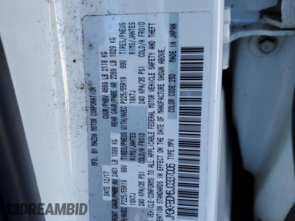2018 Mazda CX-5 Grand Touring z VIN JM3KFBDM6J0337006, wystawiony jako Copart lot #87155694 z przebiegiem 50 643 mil mil oraz Szkoda całkowita • Salvage title. Historia ofert i sprzedaży dostępna na DreamBid. Obrazek 12.
