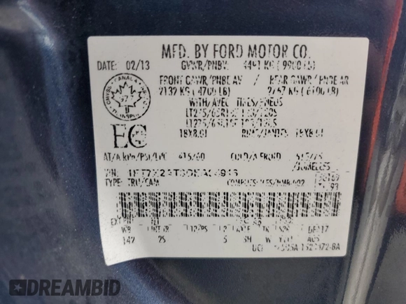 2013 Ford F-250 XLT with VIN 1FT7X2AT3DEA94916, listed as a Copart auction lot 88783415 with 184,069 mi miles and Salvage title. Bid and sale history available at DreamBid. Image 12.