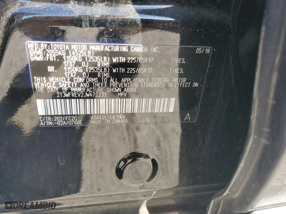 2018 Toyota RAV4 XLE with VIN 2T3WFREV2JW472232, listed as a Copart auction lot 52464025 with 131,421 mi miles and Salvage Title. Bid and sale history available at carsss.com. Image 15.