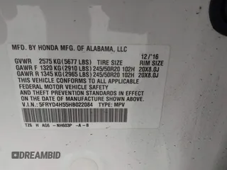 2017 Acura MDX w/Technology Pkg with VIN 5FRYD4H55HB022084, listed as a IAAI auction lot 41585958 with 57,458 mi miles. Bid and sale history available at carsss.com. Image 9.