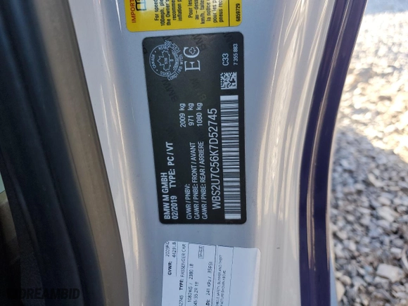 2019 BMW M2 Competition with VIN WBS2U7C56K7D52745, listed as a Copart auction lot 82582104 with 27,731 mi miles and Salvage Title. Bid and sale history available at carsss.com. Image 12.