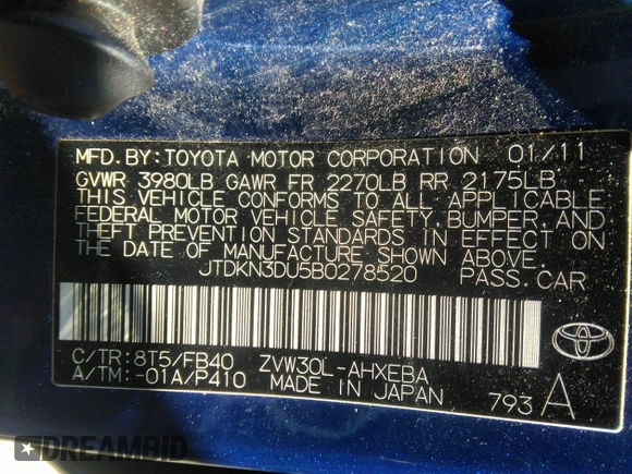 2011 Toyota Prius I z VIN JTDKN3DU5B0278520, wystawiony jako IAAI lot #42295191 z przebiegiem 215 309 mil mil oraz . Historia ofert i sprzedaży dostępna na DreamBid. Obrazek 9.