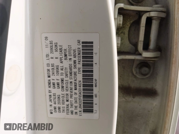 2010 Acura TSX with VIN JH4CU2F65AC014824, listed as a IAAI auction lot 42521728 with 220,859 mi miles and . Bid and sale history available at DreamBid. Image 9.