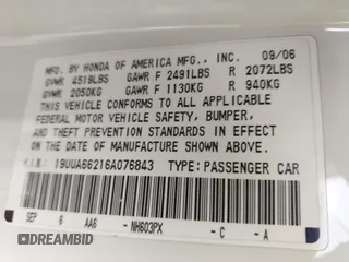 2006 Acura TL with VIN 19UUA66216A076843, listed as a IAAI auction lot 42131726 with 167,810 mi miles. Bid and sale history available at carsss.com. Image 9.