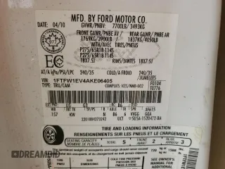 2010 Ford F-150 XL с VIN 1FTFW1EV4AKE06405, выставлен на аукционе Copart как лот 59010245 с пробегом Не указан миль и Чистый • Clean title. История ставок и продаж доступна на DreamBid. Изображение 12.