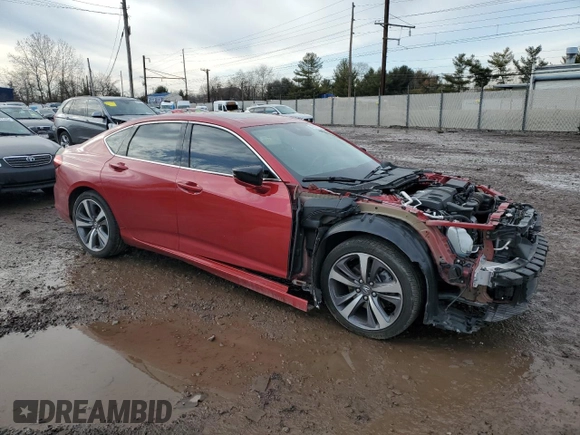 2021 Acura TLX w/Advance Package with VIN 19UUB5F67MA009722, listed as a Copart auction lot 43056775 with 27,394 mi miles and Salvage Title. Bid and sale history available at carsss.com. Image 4.
