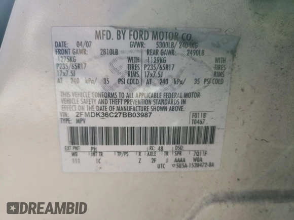 2007 Ford Edge SE z VIN 2FMDK36C27BB03987, wystawiony jako Copart lot #46288005 z przebiegiem 191 680 mil mil oraz Tytuł czysty. Historia ofert i sprzedaży dostępna na DreamBid. Obrazek 13.