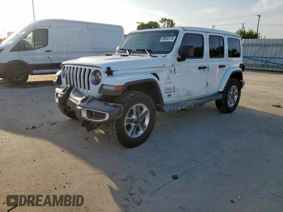 2019 Jeep Wrangler Unlimited Sahara z VIN 1C4HJXEG8KW527198, wystawiony jako Copart lot #60043115 z przebiegiem Nie podano mil oraz Szkoda całkowita • Salvage title. Historia ofert i sprzedaży dostępna na DreamBid. Obrazek 1.