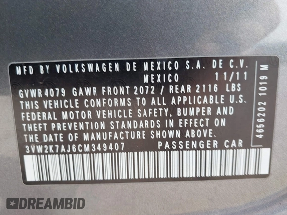 2012 Volkswagen Jetta S с VIN 3VW2K7AJ6CM349407, выставлен на аукционе IAAI как лот 42228611 с пробегом 178 252 миль миль и . История ставок и продаж доступна на DreamBid. Изображение 9.