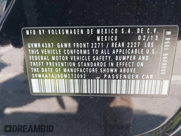 2013 Volkswagen Jetta GLI Autobahn with VIN 3VW4A7AJ9DM272092, listed as a IAAI auction lot 42587586 with 150,928 mi miles and . Bid and sale history available at DreamBid. Image 9.