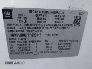 2015 GMC Yukon XL SLT with VIN 1GKS1HKC7FR223513, listed as a IAAI auction lot 40822575 with 128,239 mi miles. Bid and sale history available at carsss.com. Image 9.