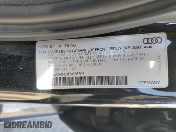 2015 Audi A6 2.0T Premium with VIN WAUCFAFC3FN038303, listed as a Copart auction lot 75356394 with 108,196 mi miles and Clean Title. Bid and sale history available at carsss.com. Image 12.