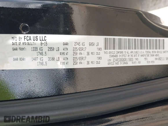 2016 Dodge Grand Caravan SE with VIN 2C4RDGBG8GR115833, listed as a IAAI auction lot 41715394 with 295,215 mi miles and . Bid and sale history available at DreamBid. Image 9.