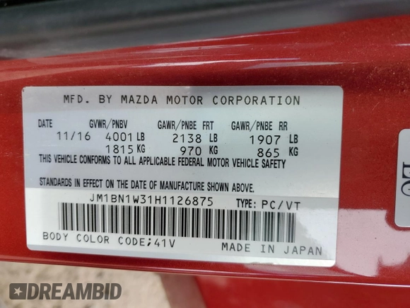 2017 Mazda 3 Grand Touring z VIN JM1BN1W31H1126875, wystawiony jako Copart lot #53517675 z przebiegiem 138 855 mil mil oraz Szkoda całkowita • Salvage title. Historia ofert i sprzedaży dostępna na DreamBid. Obrazek 13.