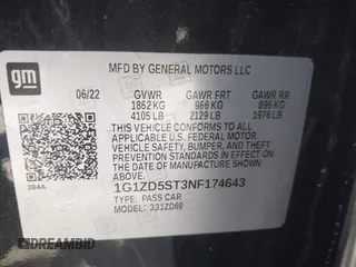 2022 Chevrolet Malibu LT with VIN 1G1ZD5ST3NF174643, listed as a IAAI auction lot 42207862 with 62,797 mi miles and . Bid and sale history available at DreamBid. Image 9.
