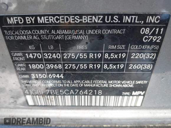 2012 Mercedes-Benz GL 450 z VIN 4JGBF7BE5CA764218, wystawiony jako IAAI lot #42349351 z przebiegiem 196 127 mil mil oraz . Historia ofert i sprzedaży dostępna na DreamBid. Obrazek 9.