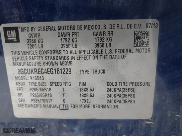 2014 Chevrolet Silverado 1500 LT with VIN 3GCUKREC4EG161229, listed as a IAAI auction lot 41971721 with 183,011 mi miles. Bid and sale history available at carsss.com. Image 9.