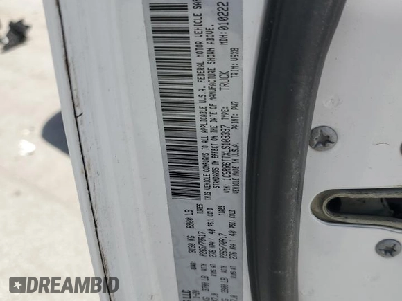 2020 Ram 1500 SLT with VIN 1C6RR6TTXLS103397, listed as a Copart auction lot 60322445 with 56,951 mi miles and Salvage title. Bid and sale history available at DreamBid. Image 12.
