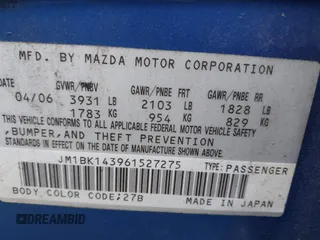 2006 Mazda 3 s z VIN JM1BK143961527275, wystawiony jako IAAI lot #42176335 z przebiegiem 204 943 mil mil oraz . Historia ofert i sprzedaży dostępna na DreamBid. Obrazek 9.