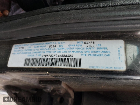 1998 Volkswagen Jetta TDI z VIN 3VWRF81H7WM228525, wystawiony jako Copart lot #65629323 z przebiegiem Nie podano mil oraz Szkoda całkowita • Salvage title. Historia ofert i sprzedaży dostępna na DreamBid. Obrazek 12.