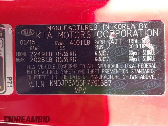 2015 Kia Soul + with VIN KNDJP3A55F7791587, listed as a IAAI auction lot 41474274 with 83,743 mi miles and . Bid and sale history available at DreamBid. Image 9.