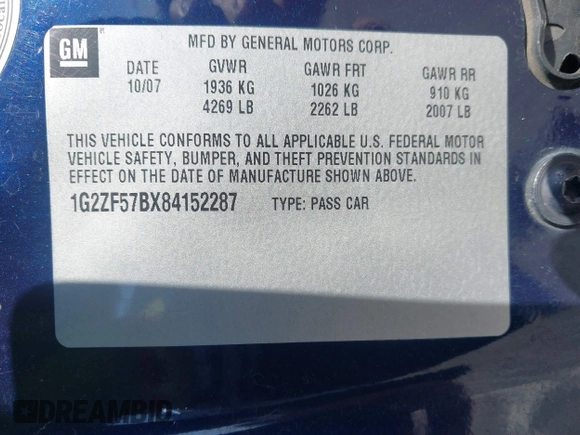 2008 Pontiac G6 1SV Value Leader z VIN 1G2ZF57BX84152287, wystawiony jako IAAI lot #41652888 z przebiegiem 100 269 mil mil oraz . Historia ofert i sprzedaży dostępna na DreamBid. Obrazek 9.