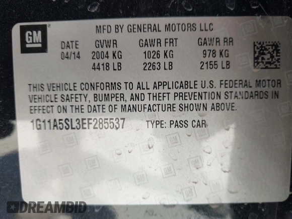 2014 Chevrolet Malibu LS with VIN 1G11A5SL3EF285537, listed as a IAAI auction lot 41864298 with 182,408 mi miles and . Bid and sale history available at DreamBid. Image 9.
