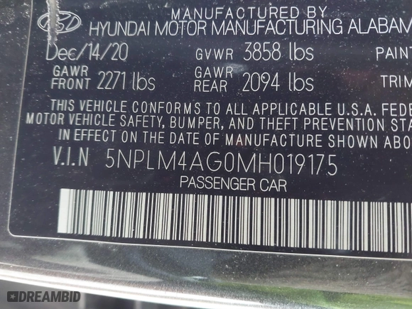 2021 Hyundai Elantra SEL with VIN 5NPLM4AG0MH019175, listed as a IAAI auction lot 41590000 with 63,345 mi miles. Bid and sale history available at carsss.com. Image 9.