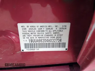 2004 Acura TL z VIN 19UUA66204A032734, wystawiony jako IAAI lot #42171150 z przebiegiem 197 731 mil mil oraz . Historia ofert i sprzedaży dostępna na DreamBid. Obrazek 9.
