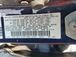 2007 Toyota Tacoma with VIN 5TEMU52N07Z340660, listed as a Copart auction lot 60367795 with 194,719 mi miles and Salvage title. Bid and sale history available at DreamBid. Image 12.