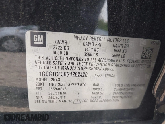 2016 Chevrolet Colorado 4WD LT with VIN 1GCGTCE36G1282420, listed as a IAAI auction lot 42416945 with 199,003 mi miles and . Bid and sale history available at DreamBid. Image 9.