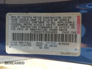 2000 Toyota Celica GT with VIN JTDDR32T0Y0024889, listed as a IAAI auction lot 41695008 with 146,217 mi miles. Bid and sale history available at carsss.com. Image 9.