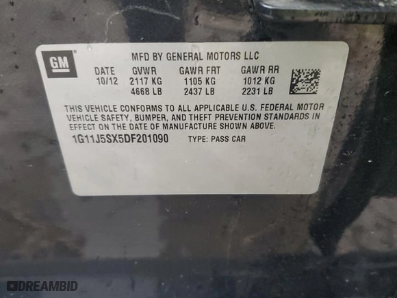 2013 Chevrolet Malibu LTZ with VIN 1G11J5SX5DF201090, listed as a Copart auction lot 50897545 with 79,476 mi miles and Salvage Title. Bid and sale history available at carsss.com. Image 14.