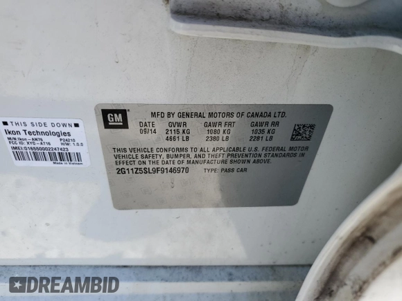 2015 Chevrolet Impala LS с VIN 2G11Z5SL9F9146970, выставлен на аукционе Copart как лот 53934485 с пробегом 131 531 миль миль и Списание • Salvage title. История ставок и продаж доступна на DreamBid. Изображение 12.