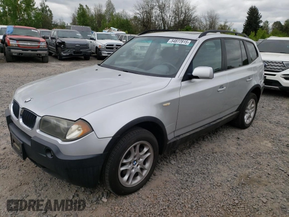 2004 BMW X3 2.5i with VIN WBXPA73464WB23488, listed as a Copart auction lot 54877915 with 136,927 mi miles and Clean Title. Bid and sale history available at DreamBid. Image 1.