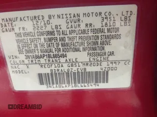 2011 Nissan Sentra S with VIN 3N1AB6AP1BL665494, listed as a IAAI auction lot 42547240 with 183,400 mi miles and . Bid and sale history available at DreamBid. Image 9.