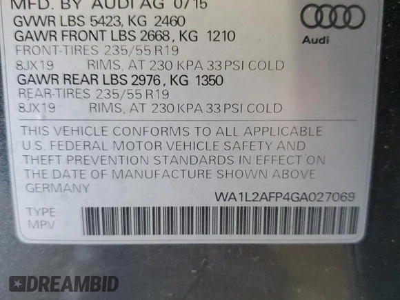 2016 Audi Q5 Premium Plus с VIN WA1L2AFP4GA027069, выставлен на аукционе Copart как лот 63256175 с пробегом 100 087 миль миль и Списание • Salvage title. История ставок и продаж доступна на DreamBid. Изображение 13.
