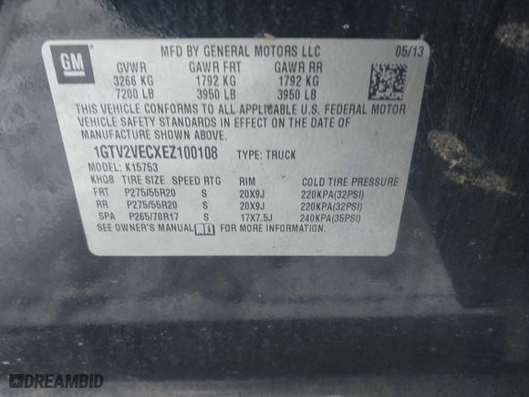 2014 GMC Sierra 1500 SLT with VIN 1GTV2VECXEZ100108, listed as a IAAI auction lot 41589773 with 203,471 mi miles. Bid and sale history available at carsss.com. Image 9.
