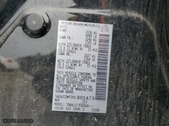 2015 Nissan Rogue S with VIN 5N1AT2MT3FC805473, listed as a Copart auction lot 50402315 with 0 mi miles and Salvage Title. Bid and sale history available at carsss.com. Image 13.