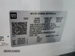 2022 Chevrolet Suburban LS with VIN 1GNSCBKD3NR202966, listed as a Copart auction lot 62021864 with 35,851 mi miles and Salvage Title. Bid and sale history available at DreamBid. Image 13.