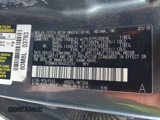 2010 Toyota Sequoia SR5 with VIN 5TDBW5G16AS032243, listed as a IAAI auction lot 41568907 with 213,838 mi miles. Bid and sale history available at carsss.com. Image 9.