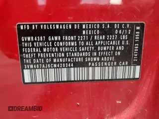2012 Volkswagen Jetta GLI z VIN 3VW467AJ6CM420344, wystawiony jako Copart lot #56830695 z przebiegiem 146 890 mil mil oraz Szkoda całkowita • Salvage title. Historia ofert i sprzedaży dostępna na DreamBid. Obrazek 12.