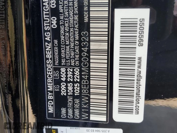 2021 Mercedes-Benz C 300 с VIN W1KWJ8EB4MG094323, выставлен на аукционе Copart как лот 71461314 с пробегом 45 782 миль миль и Списание • Salvage title. История ставок и продаж доступна на DreamBid. Изображение 12.