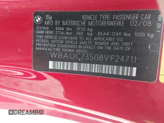 2008 BMW 1 Series 135i z VIN WBAUC73508VF24711, wystawiony jako IAAI lot #42279255 z przebiegiem 131 909 mil mil oraz . Historia ofert i sprzedaży dostępna na DreamBid. Obrazek 9.