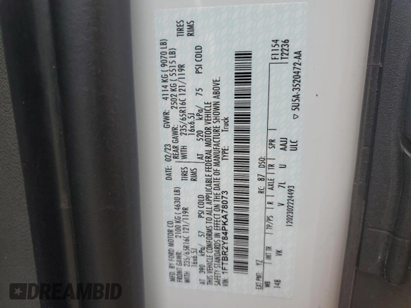 2023 Ford Transit Cargo with VIN 1FTBR2Y84PKA78073, listed as a Copart auction lot 81156644 with 10,562 mi miles and Clean Title. Bid and sale history available at DreamBid. Image 12.