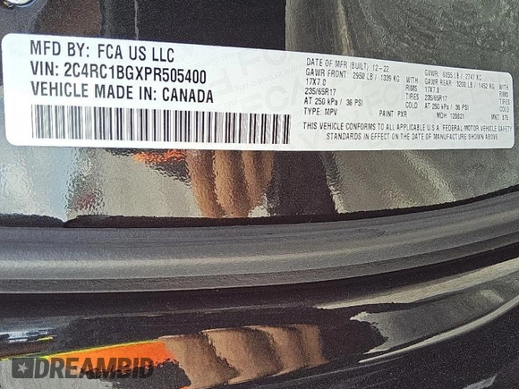 2023 Chrysler Pacifica Touring L with VIN 2C4RC1BGXPR505400, listed as a Copart auction lot 61940455 with 78,545 mi miles and Clean title. Bid and sale history available at DreamBid. Image 13.
