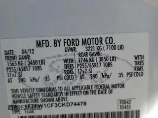 2012 Ford F-150 XL with VIN 1FTFW1CF3CKD74478, listed as a Copart auction lot 74928304 with 223,437 mi miles and Salvage Title. Bid and sale history available at carsss.com. Image 14.