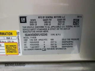2015 Buick Enclave Premium with VIN 5GAKVCKD5FJ162240, listed as a Copart auction lot 54609675 with 102,280 mi miles and Salvage Title. Bid and sale history available at DreamBid. Image 14.