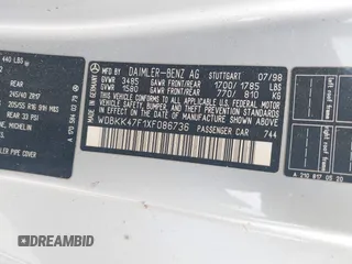 1999 Mercedes-Benz SLK 230/320 with VIN WDBKK47F1XF086736, listed as a IAAI auction lot 41580240 with 56,822 mi miles and . Bid and sale history available at DreamBid. Image 9.